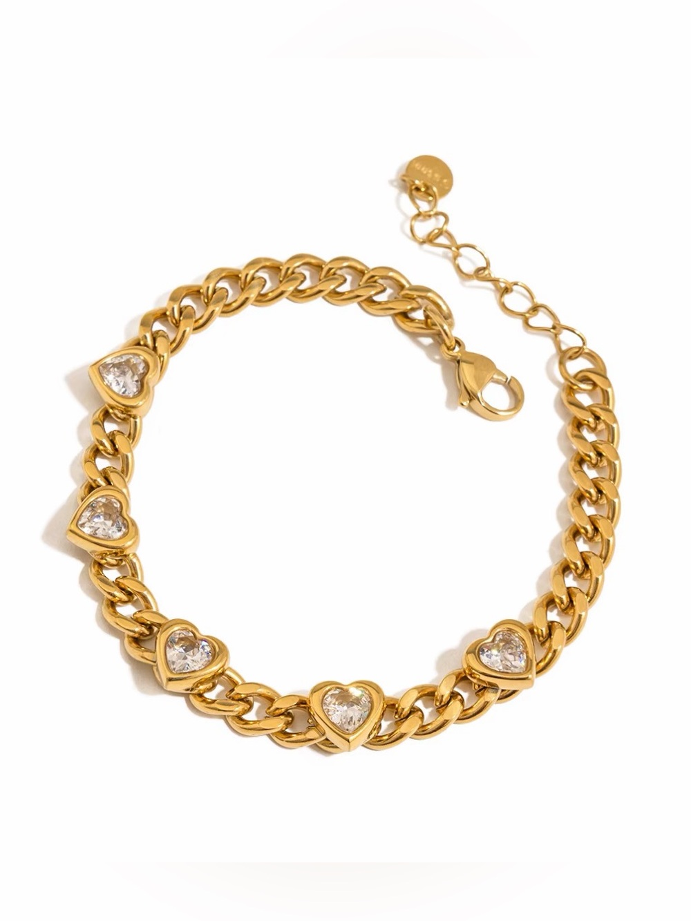 18K Gold Plated Crystal Heart Cuban Chain Bracelet